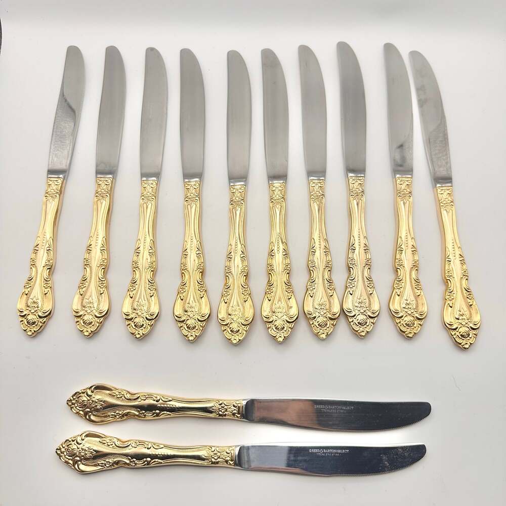 Reed & Barton Gold Electroplate Baroque Rose Dinner Knives Set 12 Replacement